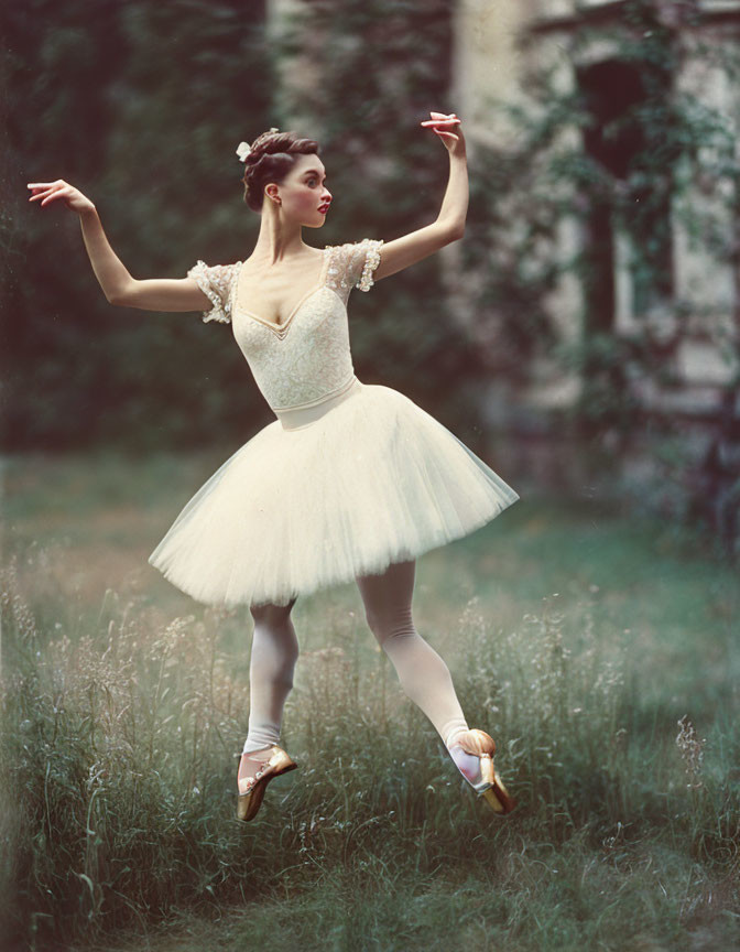 Vintage foto. Ballerina is dancing in the garden