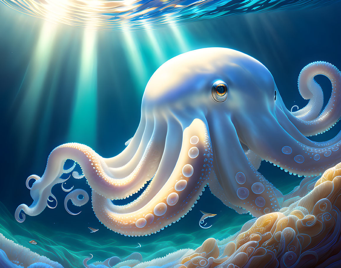white giant octopus inside an ocean