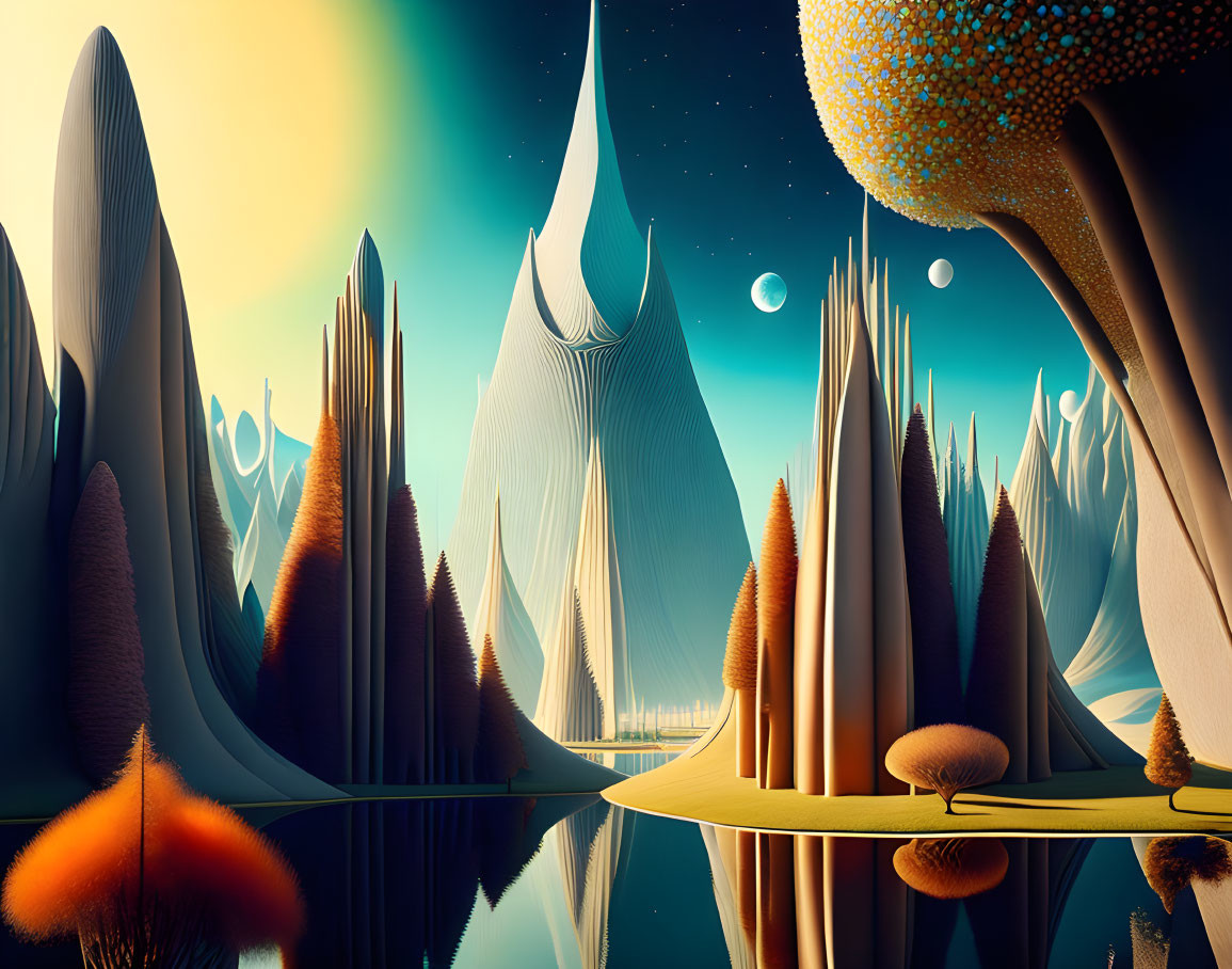 cityscape of ethereal spires