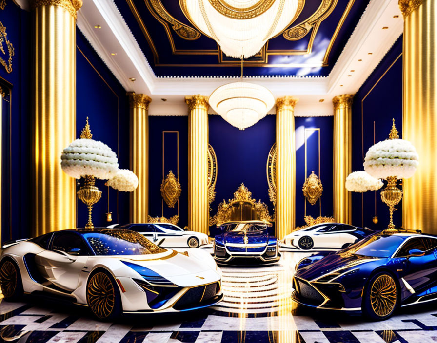 Showcasing Exquisite Cars in an Opulent Gallery