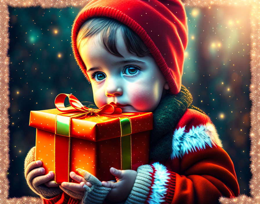 Christmas child holding a gift