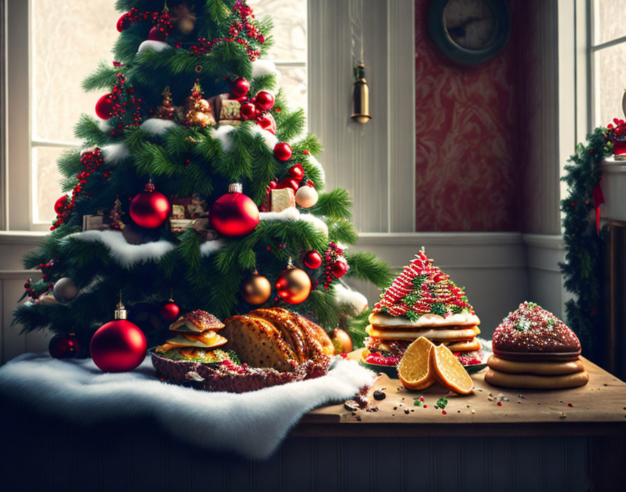 christmas food under the christmas tree