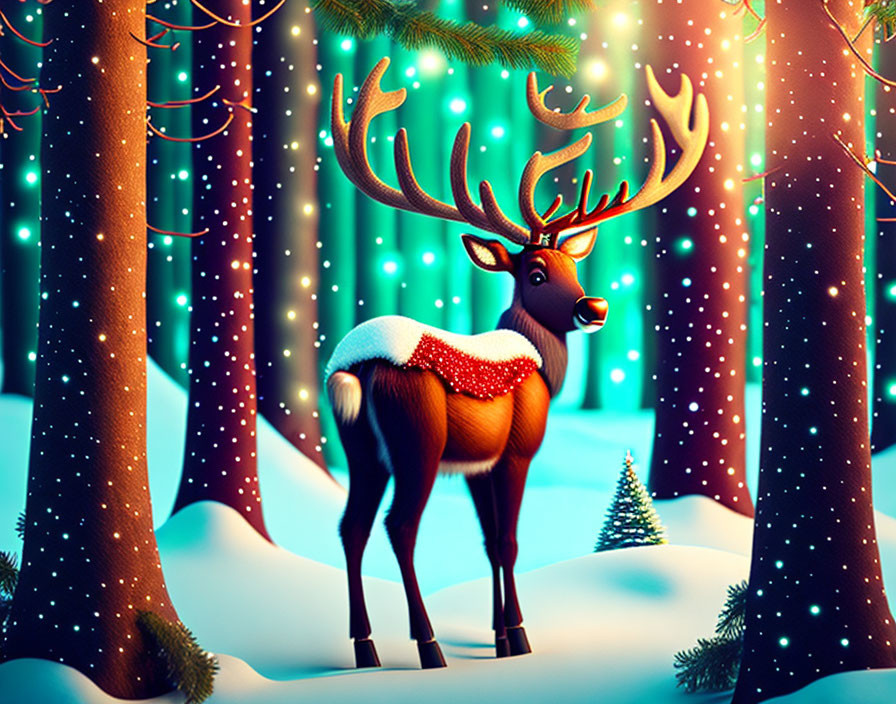 christmas reindeer in an enchanted forest