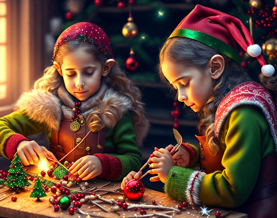 elves making gifts for christmas