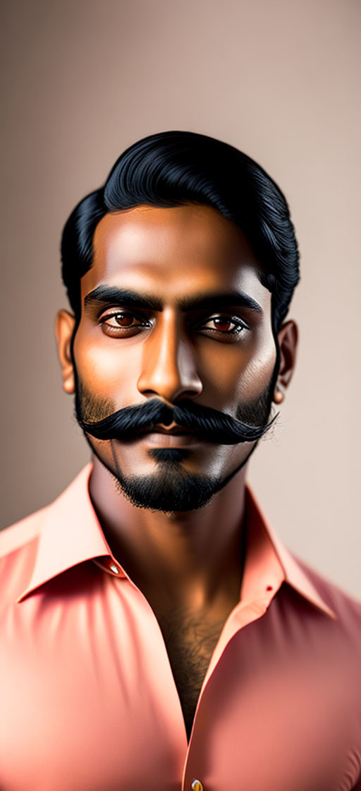 Mustachioed Man in Salmon Shirt