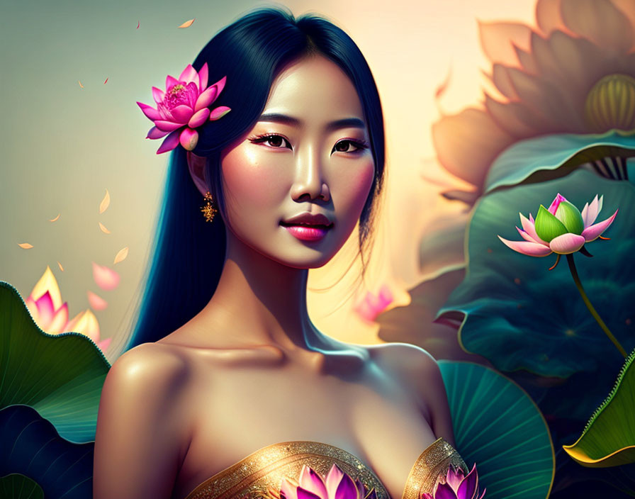 Asian Girl with lotusflower