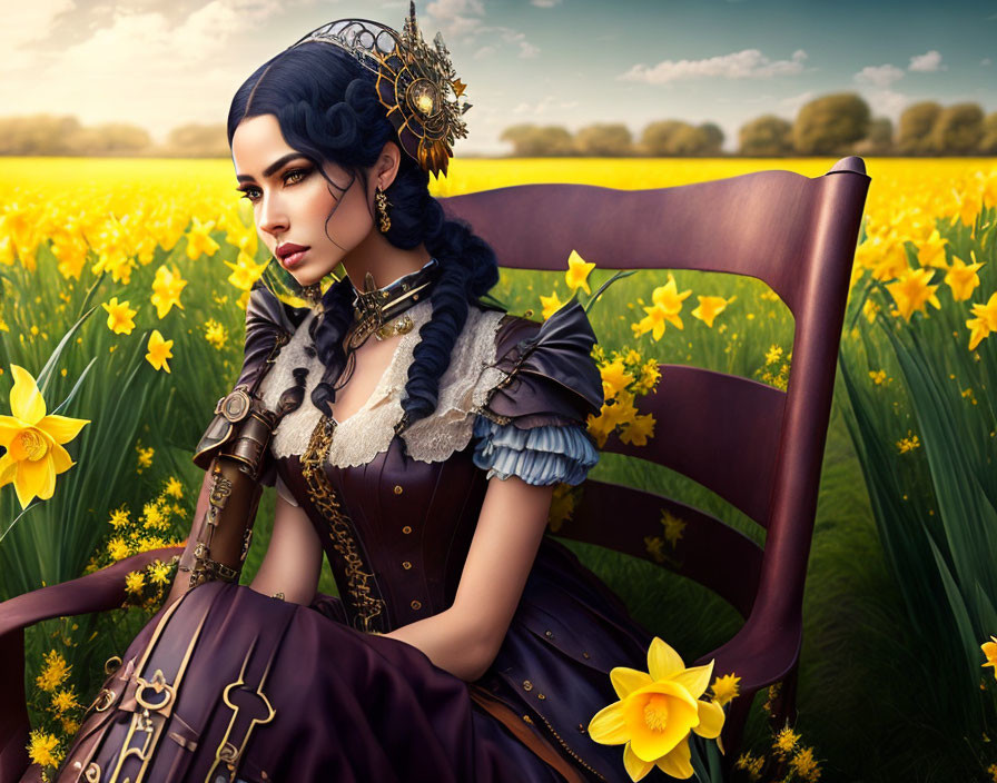 Daffodils and Steampunk lady
