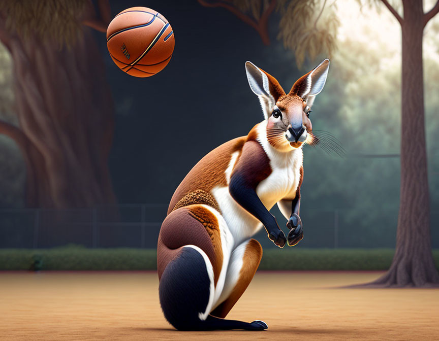 Kangaroo passing basketball