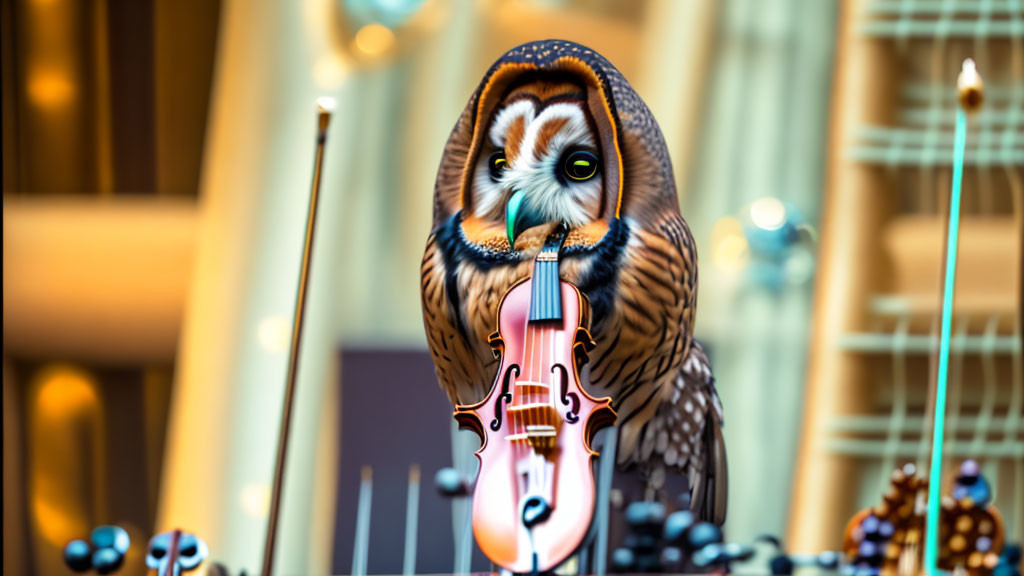 Owl playing violin