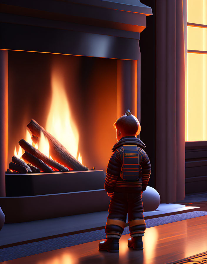 Child by Fireplace