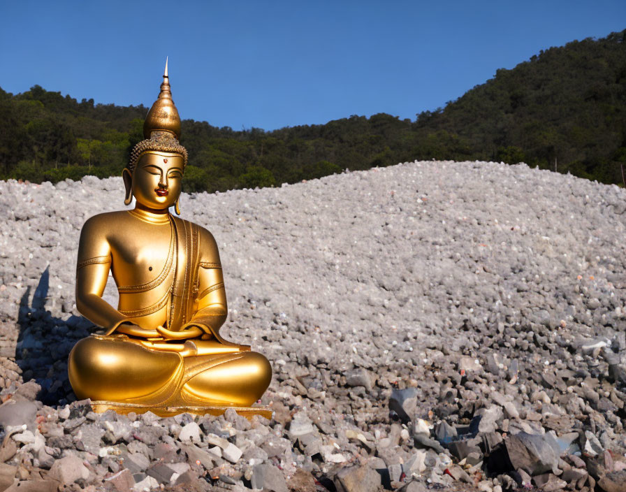 Buddha sits on Rubble