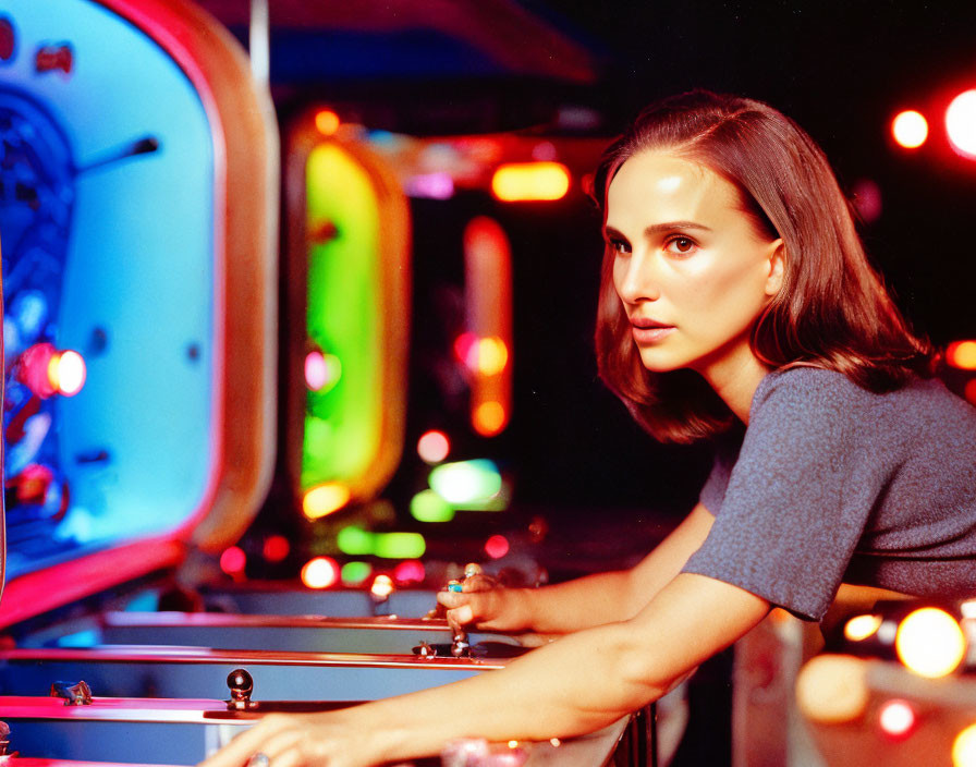 Natalie Portman playing Pinball
