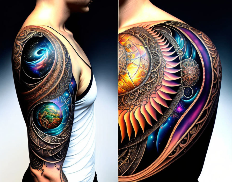 Beginning of Life Galaxy tattoo sleeve
