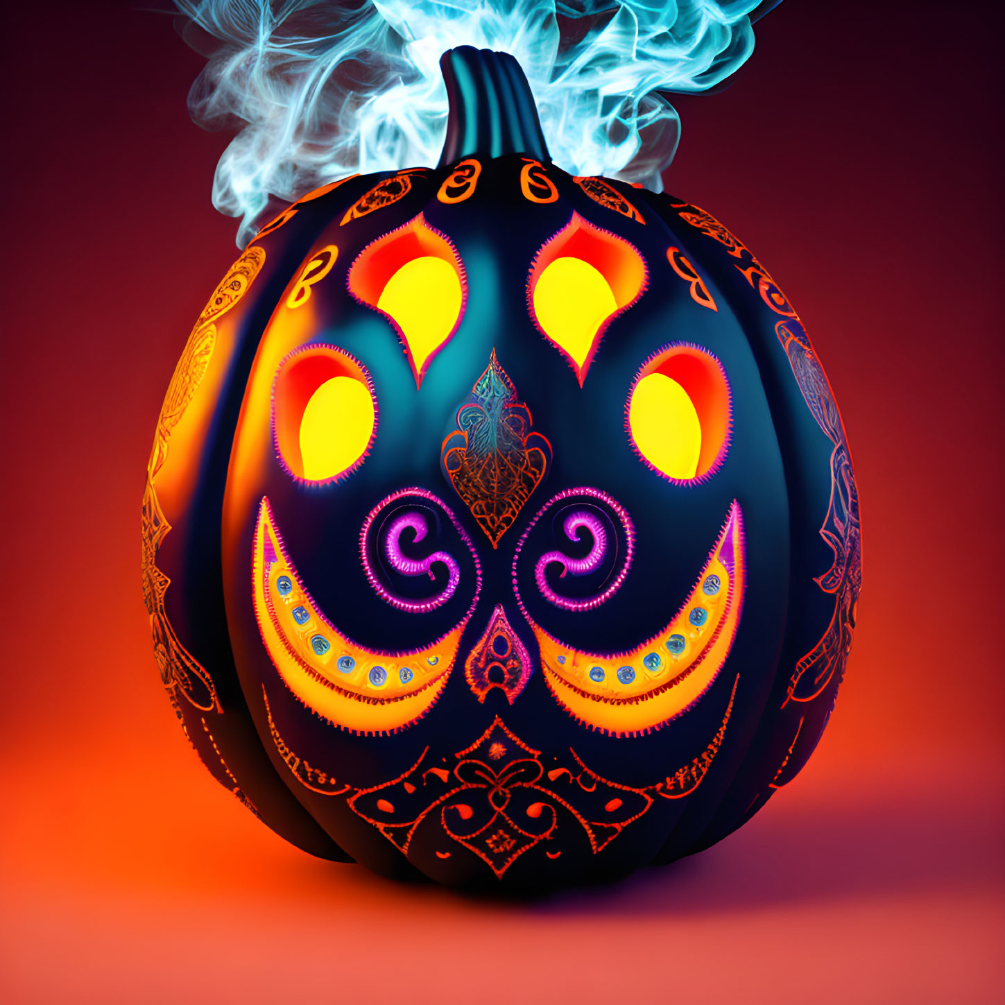A tribal alien halloween pumpkin smoke