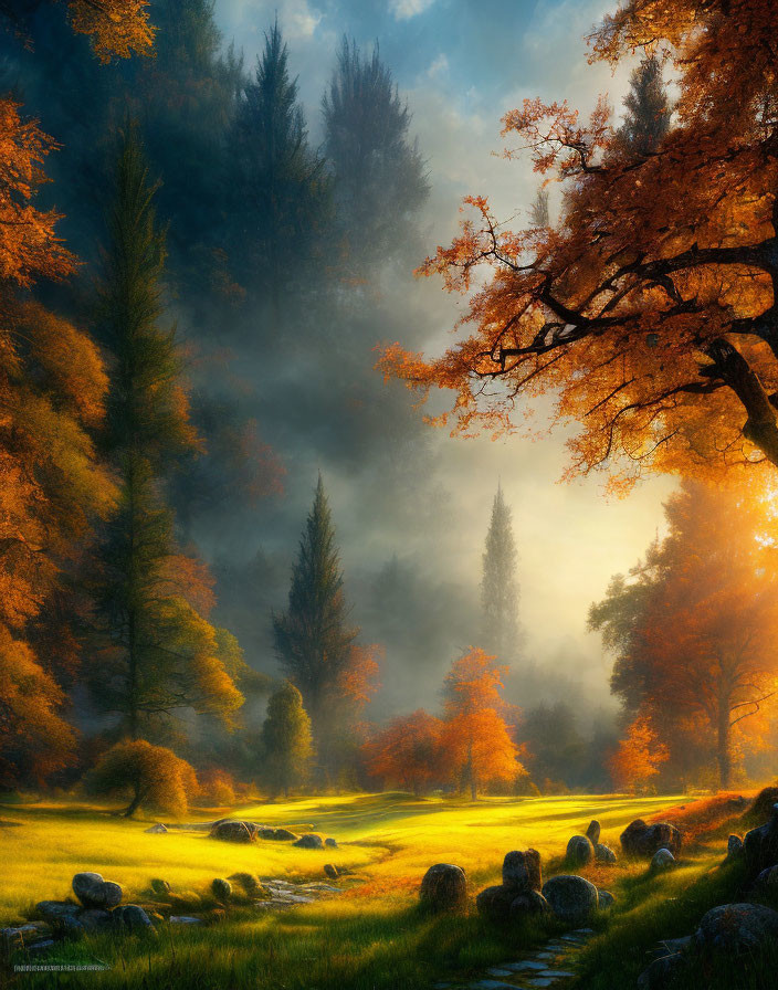 Fall Landscape in the style of Alan Lee 