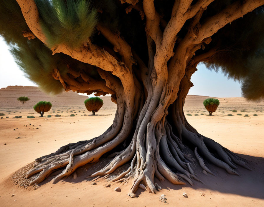 A beautiful tree middle of the desert 