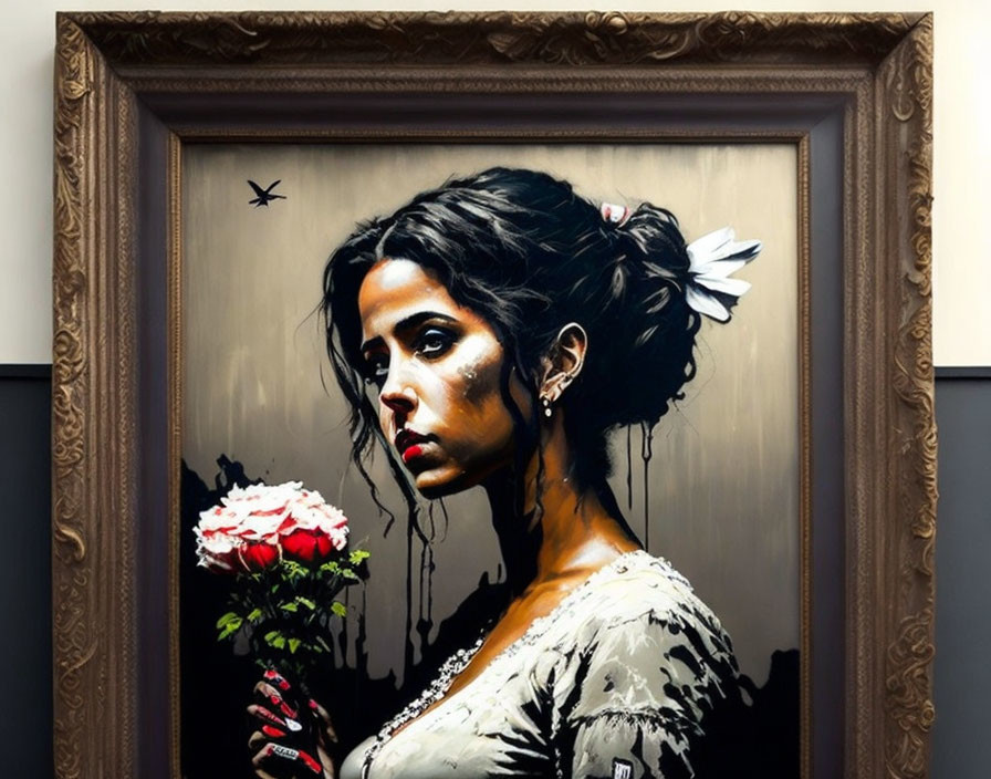 Girl with red flowers