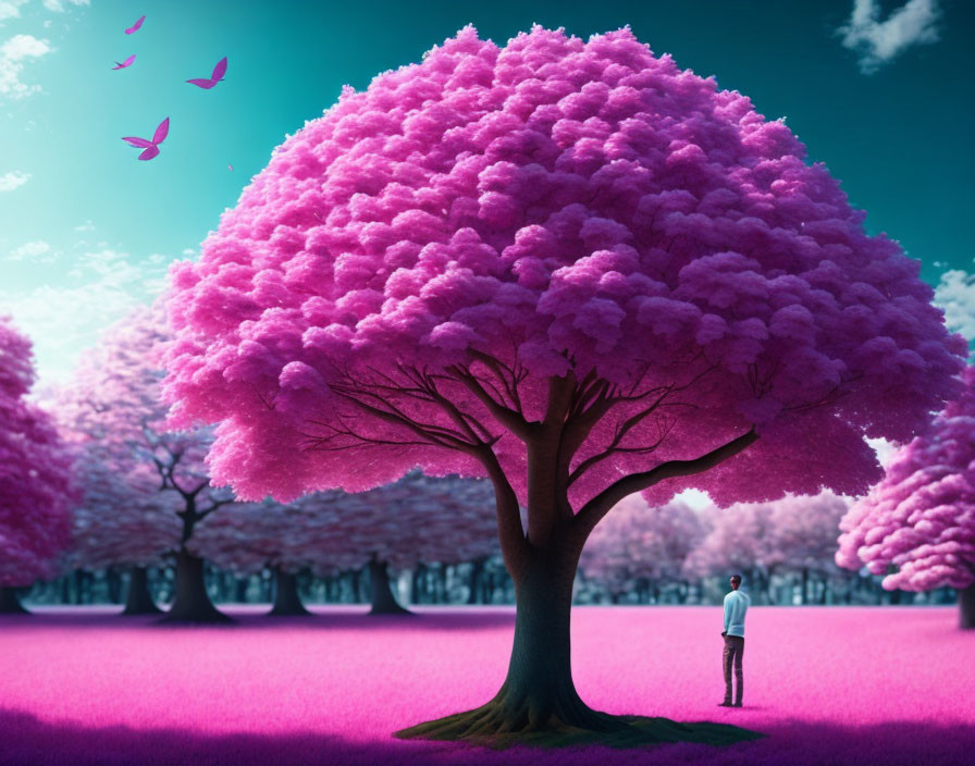 PINK TREE WITH A PERSON 