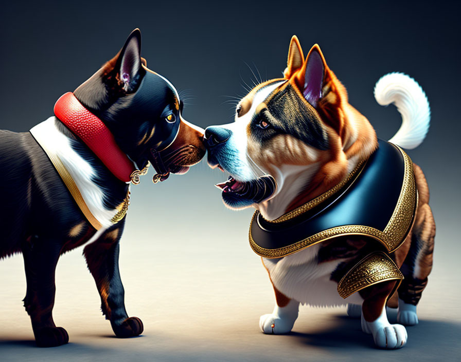  fighting knight dog and cat 