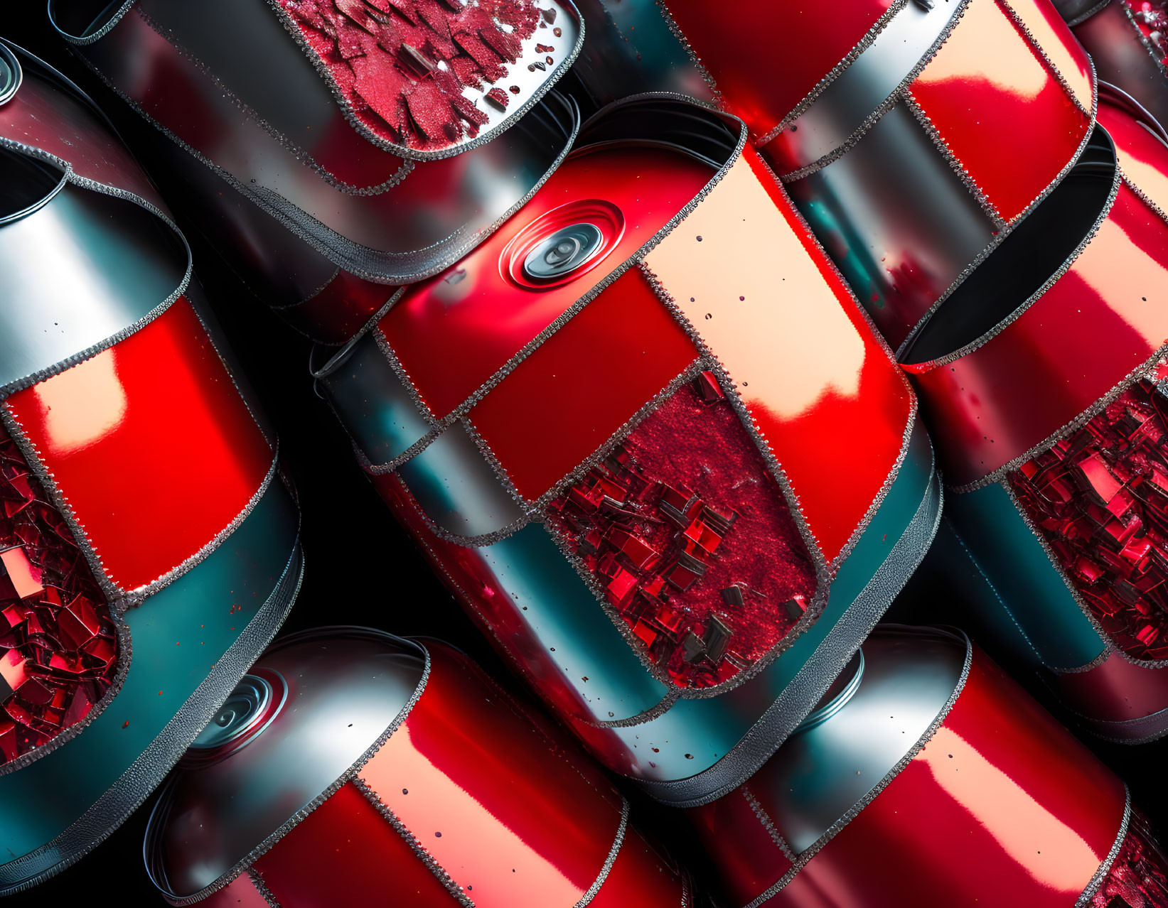 Pile of metal tin red cans