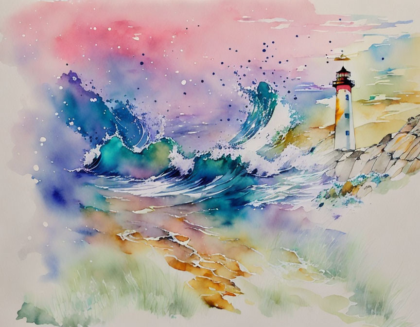 Beach waves & lighthouse