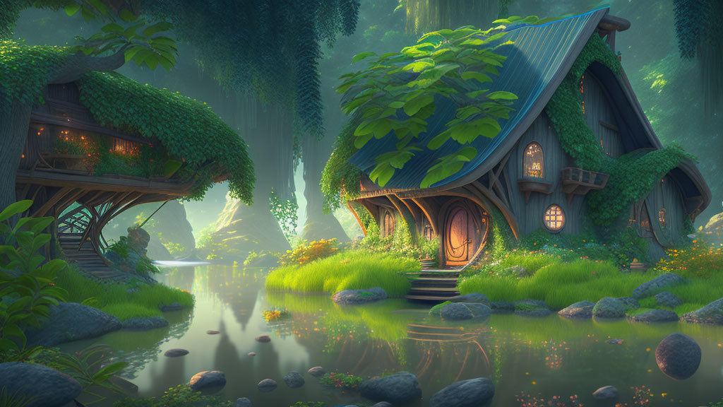 beautiful cozy riverside hobbit house