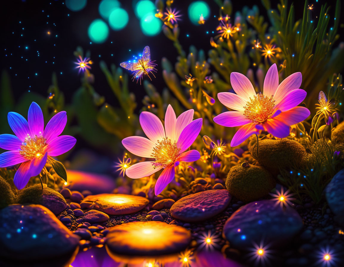luminescent flowers and sparkling fireflies