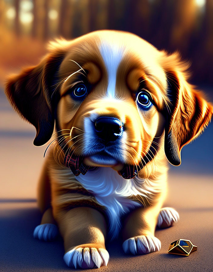 Adorable puppy staring intently at something 