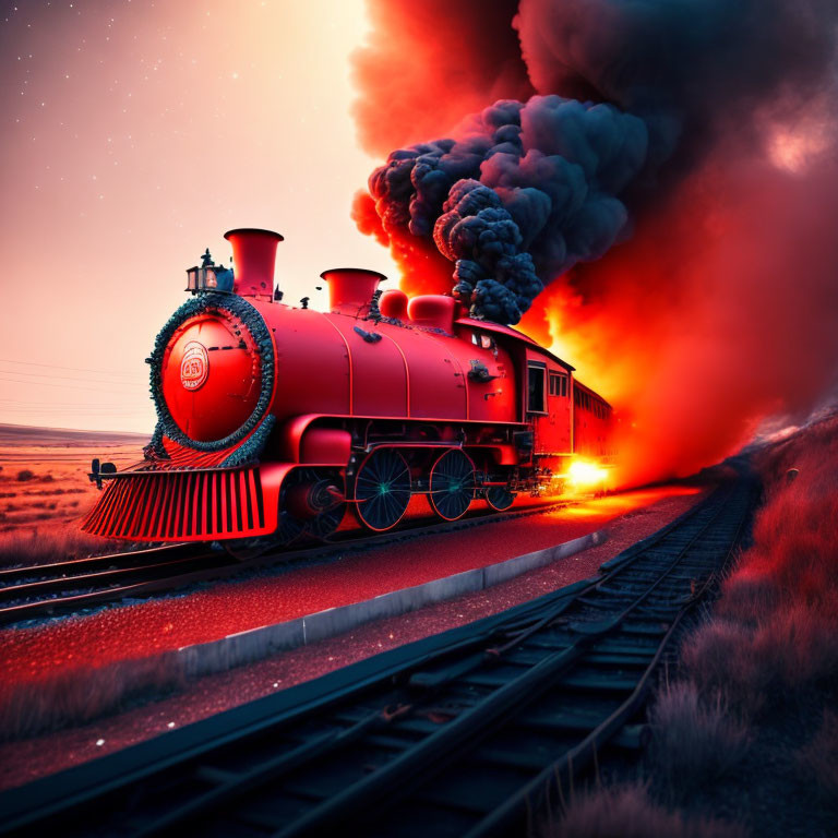 Red train passes by