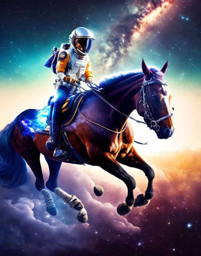Astronaut riding a majestic space horse