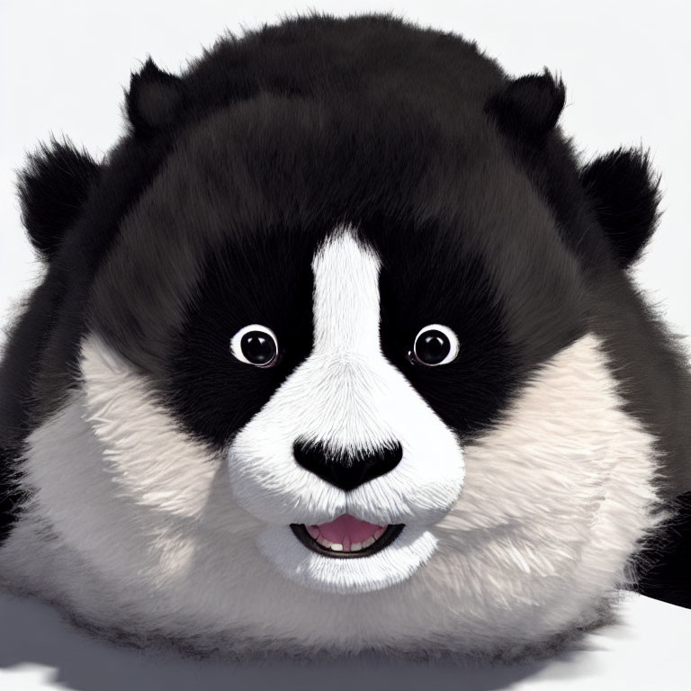 Stylized 3D illustration of a smiling panda with detailed fur textures