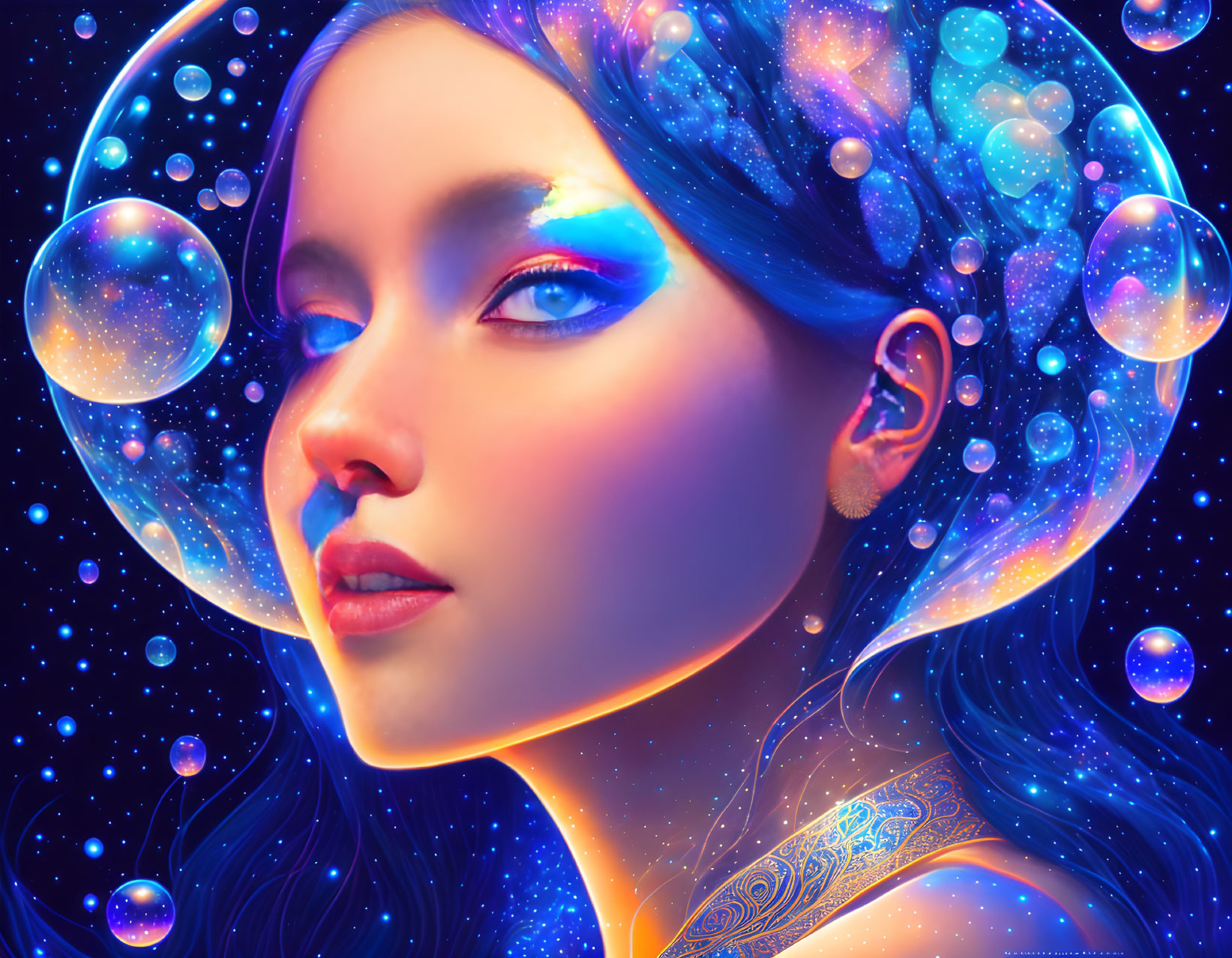 Cosmic Enchantment: The Girl of Lights and Blue Bu