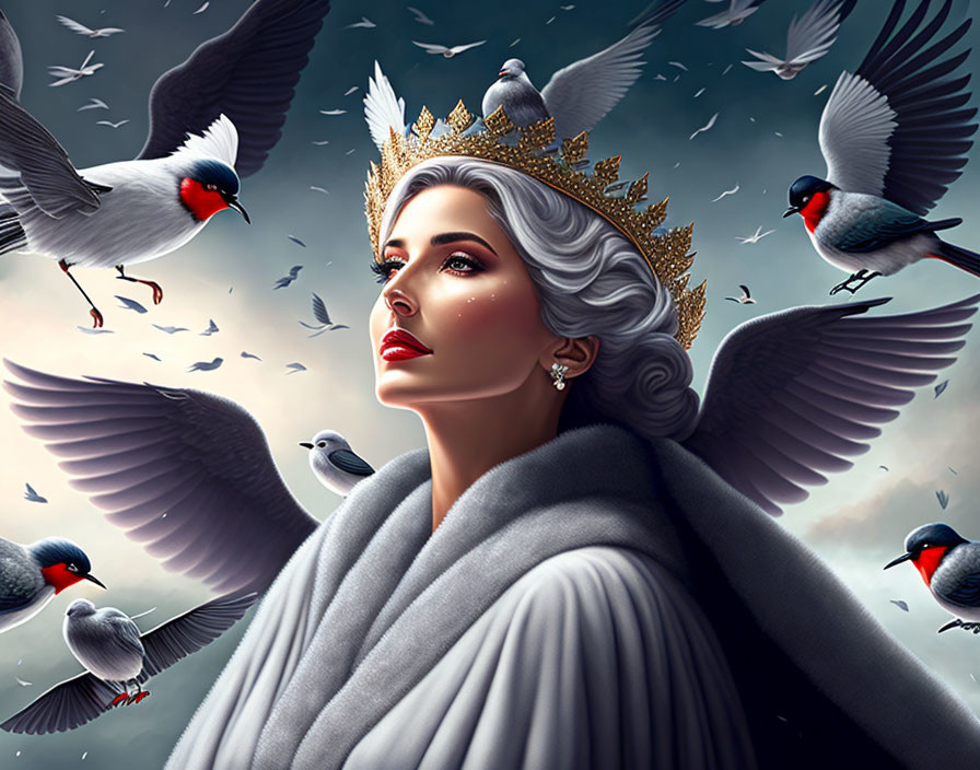 wind queen surrounded by birds