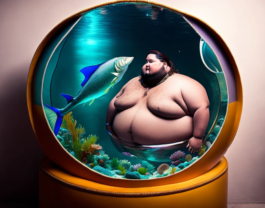 fat man in fish tank
