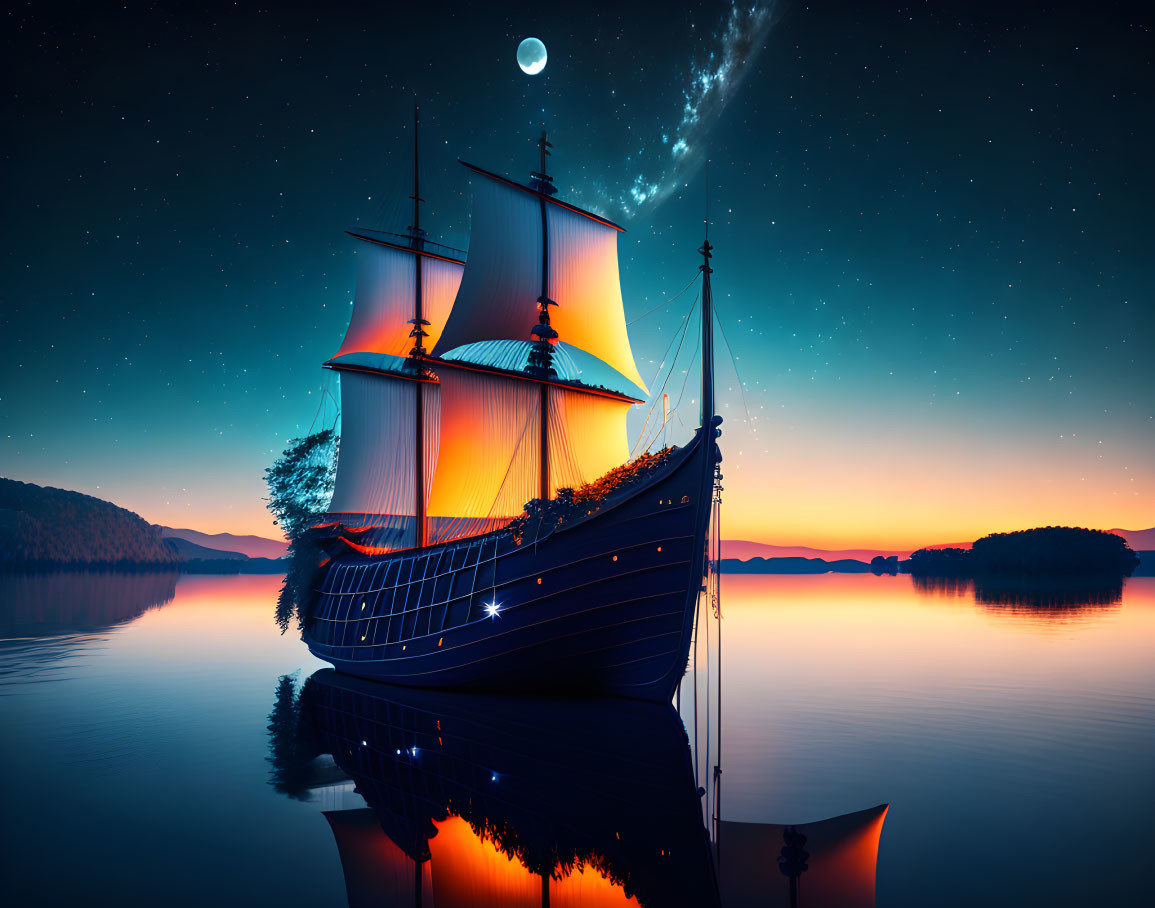 Boat under the moonlight