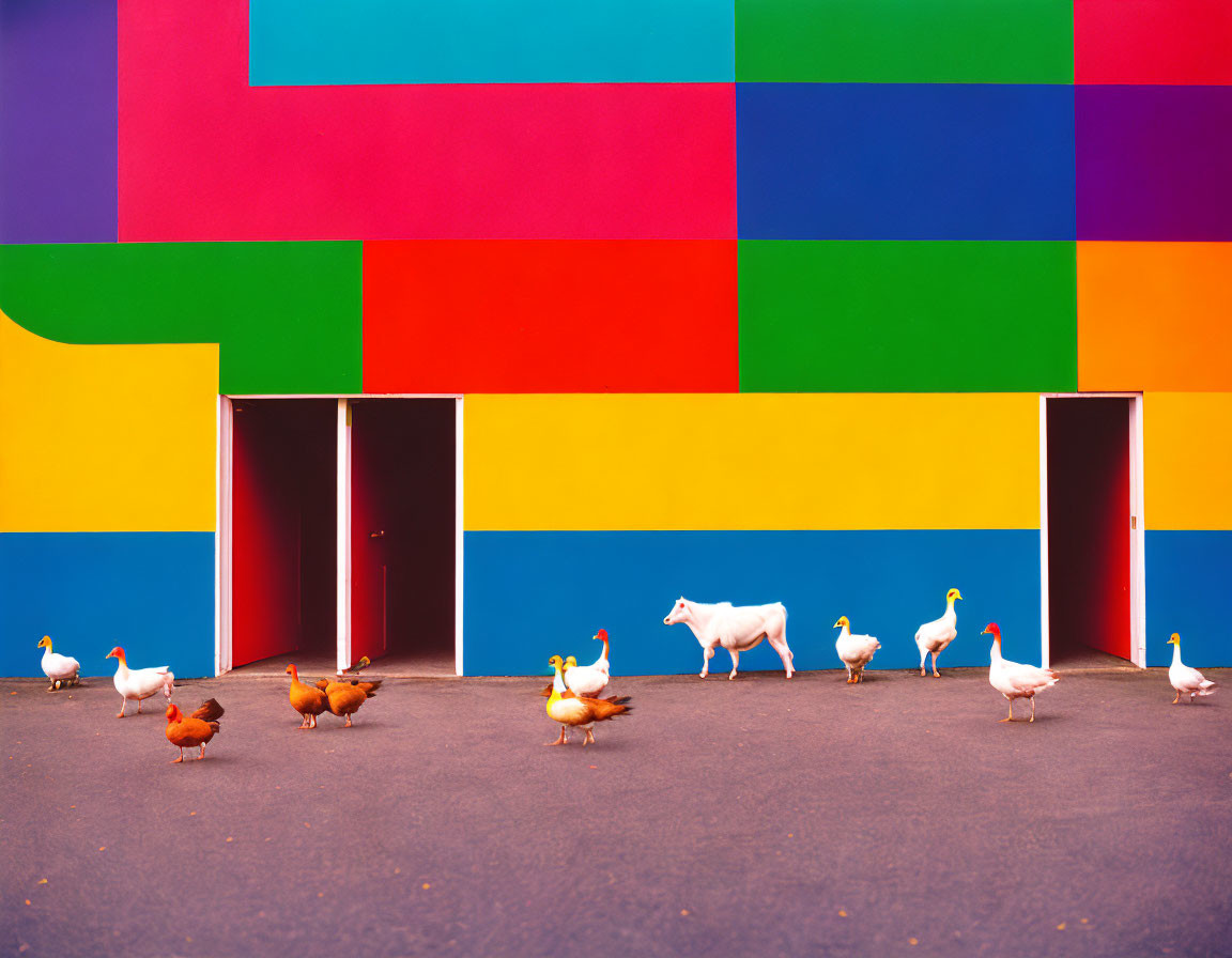 cows and ducks in a rainbow 