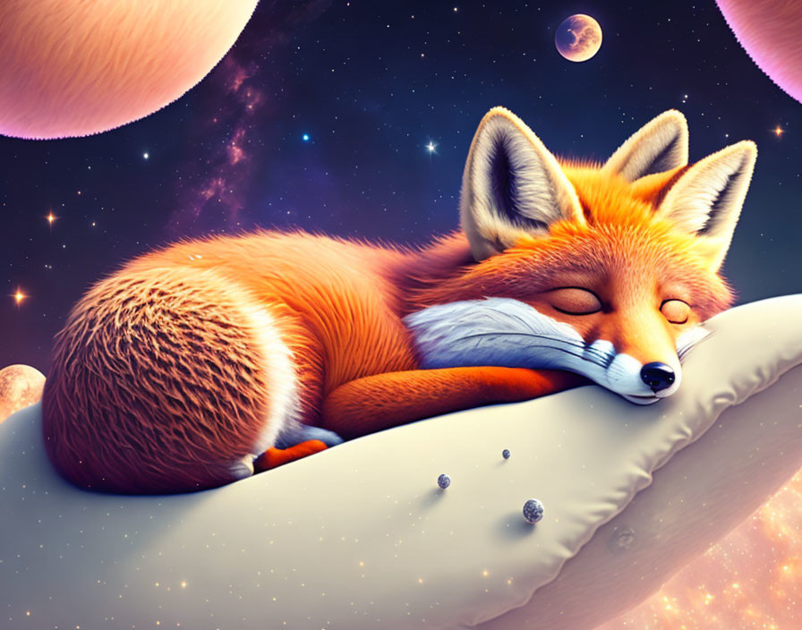  A cute fox Sleeping on a planet in space 