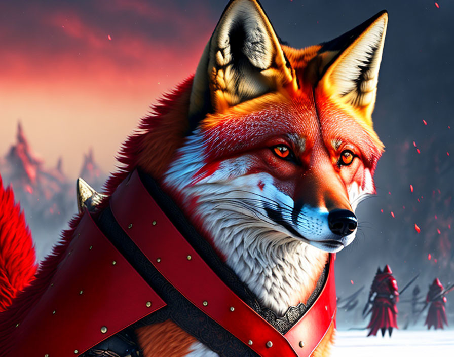 A Blood red fox warrior in Blood red armor 