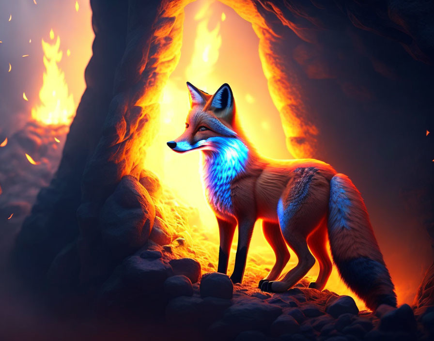 Fox in a fire cave