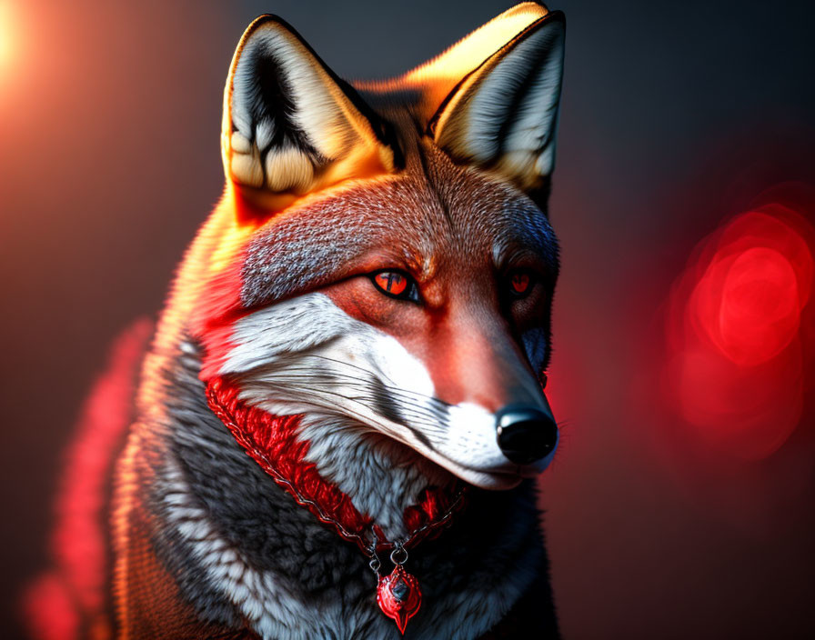 A blood red fox In red armour 