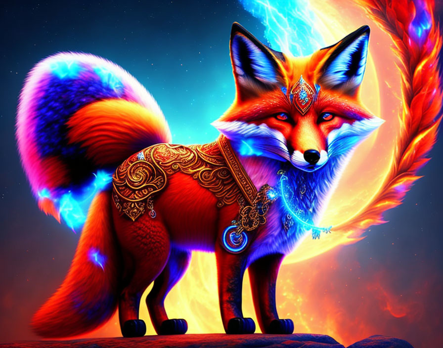 Fox god With blue flames in red jewelry