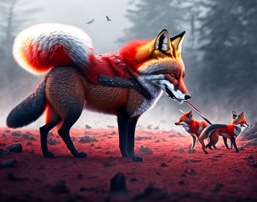 blood red foxes fighting to the death