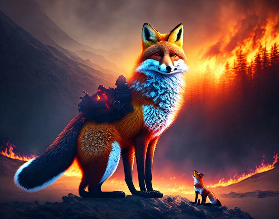Humanfox in end of the world fire