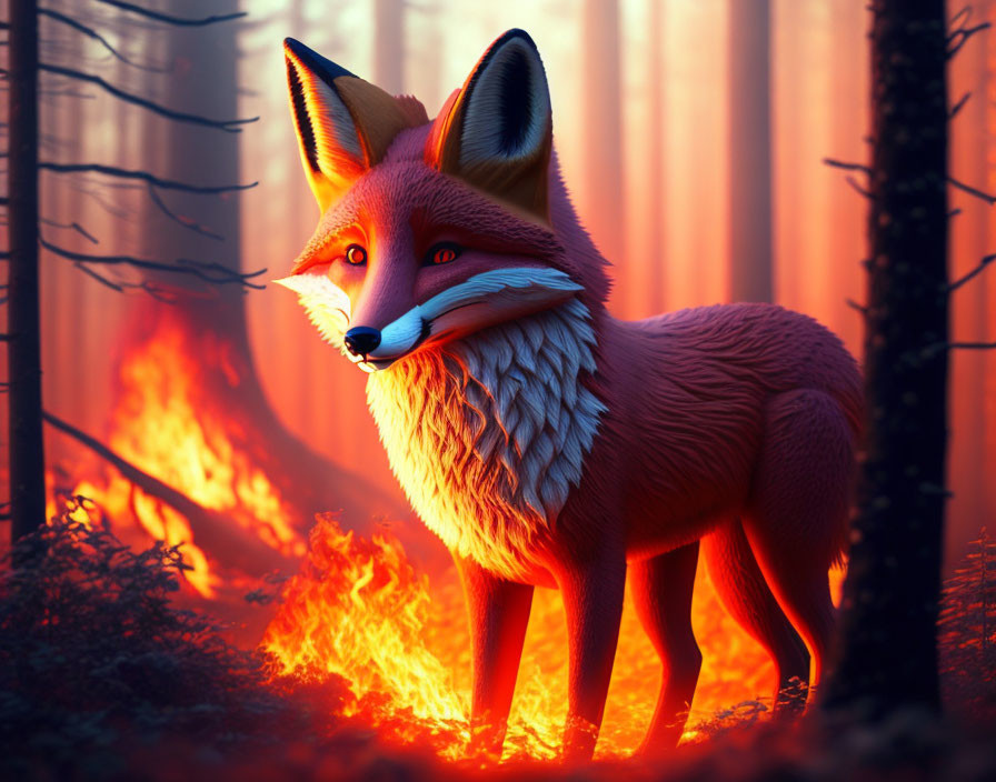  a creepy fox looking at you through a raging fore