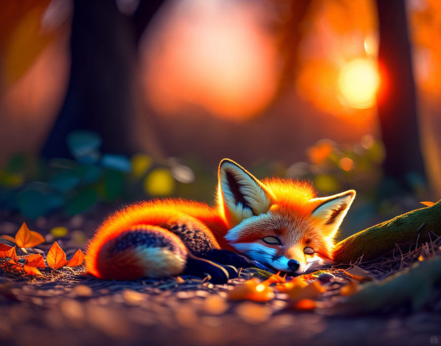 Super cute baby fox sleeping on the ground 