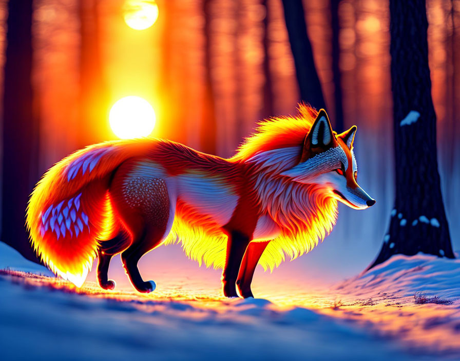 a majestic  fox in a snowy woods