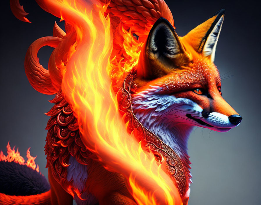 :  Fox god with 9 tails and the tails are on fire