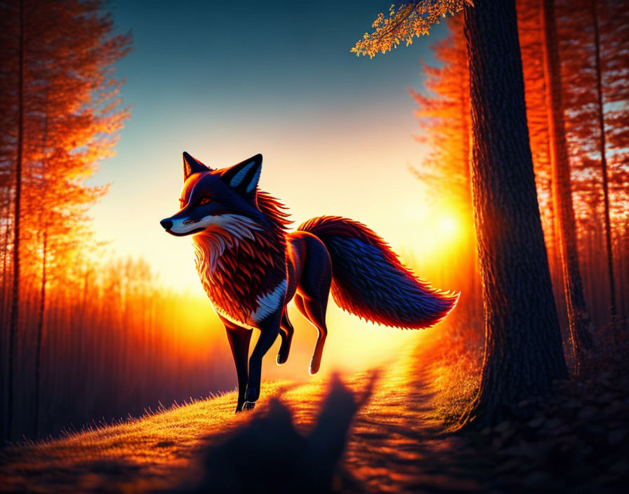 a majestic  fox running through the woods
