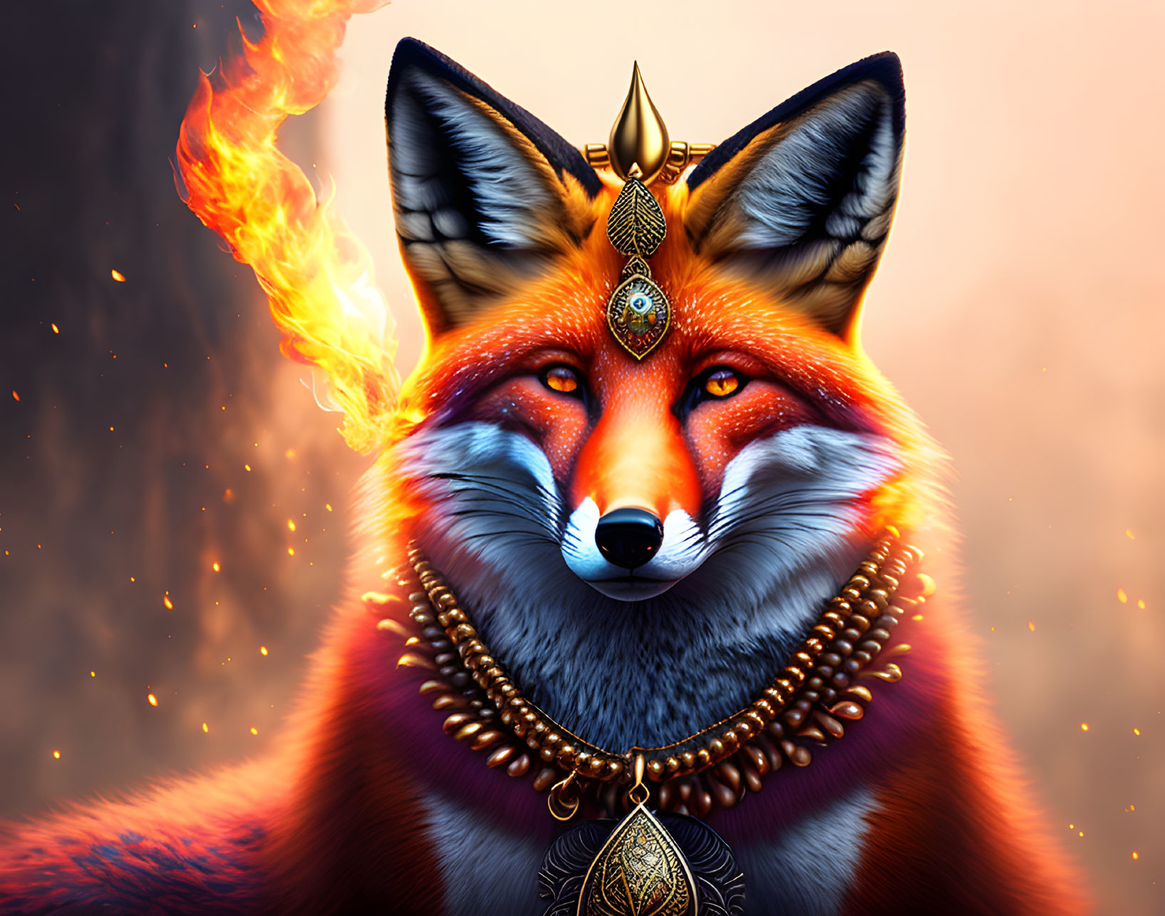 Fox with fire jewelry