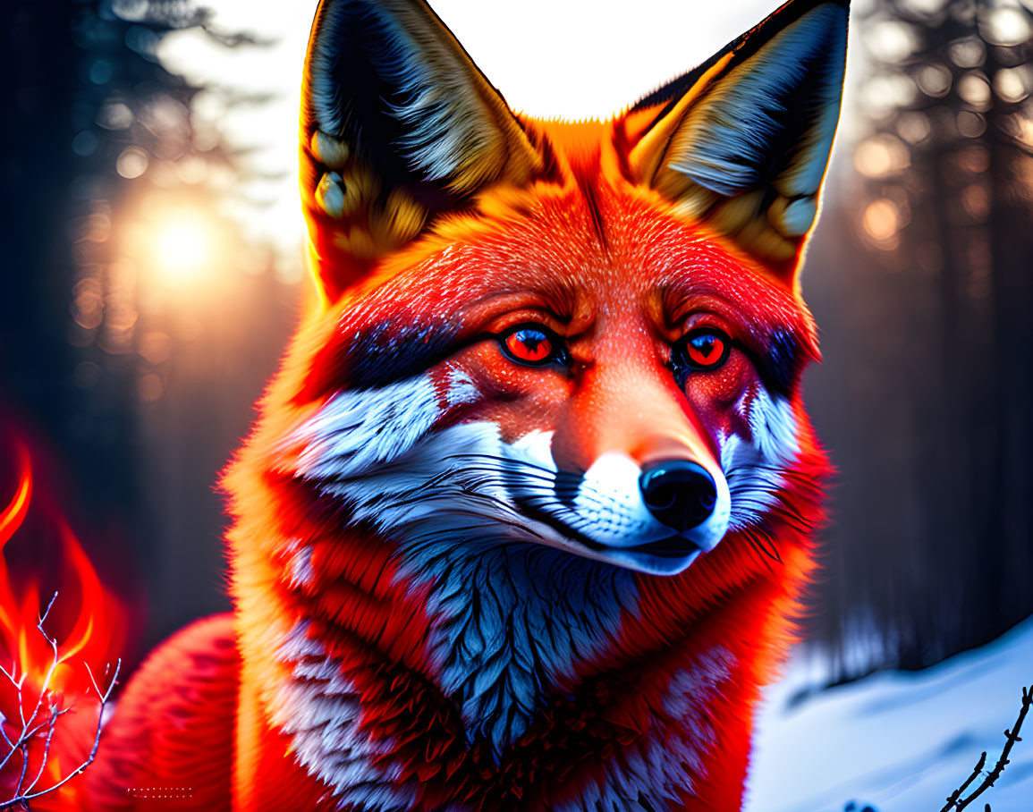 A blood red fox with blood red fire around It